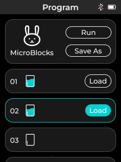 Run and load programs screen
